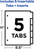 Office Essentials Insertable Dividers, 8-1/2"x11", 5 Tab, Buff Paper, Clear Tab, 1 Set (11466)