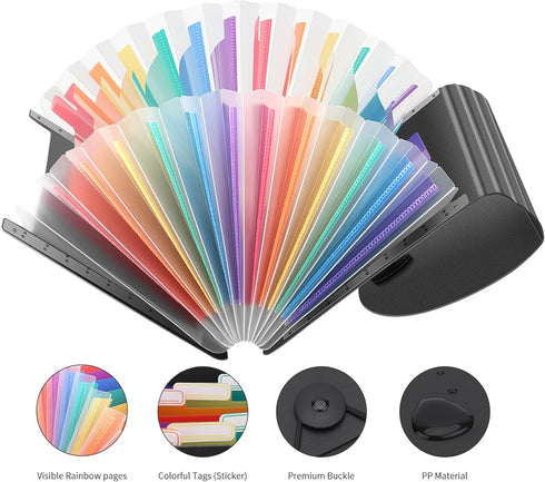 Uquelic 2Pack Desk Stand Receipt Folder, 13 Pockets Expanding Coupons Storage with Label, 10 x 5 inch (Black & Clear)