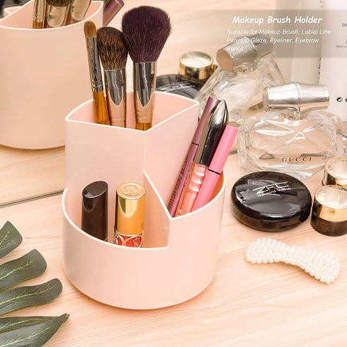 Desk Pencil Pen Holder, 3 Slots 360-Degree Rotating Organizer for Home, Office, School, Kids, Peach Pink