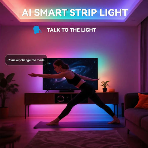 Dimmable 16.4ft AI Voice Activated Led Lights Strip, Indoor Kids Bedroom Night Lighting RGB IC, Multiple Color Changing