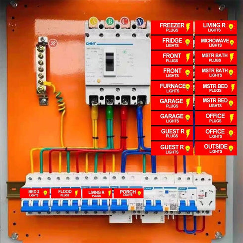 Premium Durable Circuit Breaker Labels, 129 Waterproof Fuse Box Stickers, Easy to Read and Install (Red)