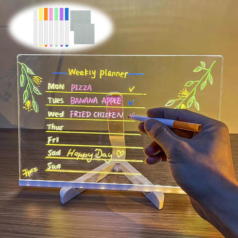 LED Note Board with Colors, 2024 New Glowing Acrylic Dry Erase Board with Stand for Memo Letter Note