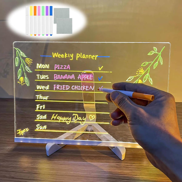 LED Note Board with Colors, 2024 New Glowing Acrylic Dry Erase Board with Stand for Memo Letter Note