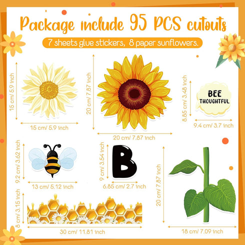 Qilery 103 Pcs Bee Amazing Bulletin Board Sets Cute Bee Honey Bulletin Board Cutouts Borders 3D Sunflower Classroom Bulletin Board Decoration for Spring Summer School Chalkboard Wall Door Decor by Qilery