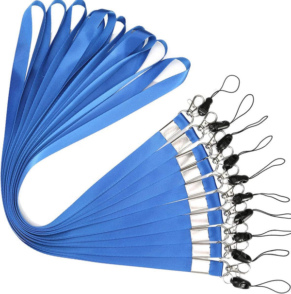 YOUOWO 10 Pack Neck Lanyard, Office Nylon Blue Lanyards with J-Hook for Badge Holders, ID Name Badges