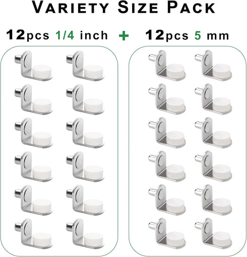 keenkee 5mm 1/4 Inch 24Pcs Cabinet Shelf Support Pegs Metal Shelving Pins for Bookshelf Shelves in Cabinets, Nickel