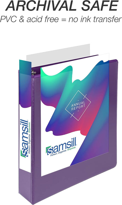 Samsill Durable 1.5 Inch D Ring Binder, Made in the USA, Purple, 4 Pack Holds 350 Pages