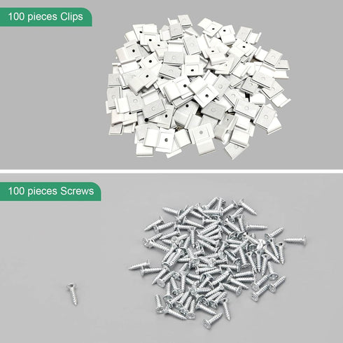 8-10mm (100 Pack) Mounting Clips for Permanent Outdoor Lights, LED Strip Lights with Self-Adhesive Tape + Screws, Ideal