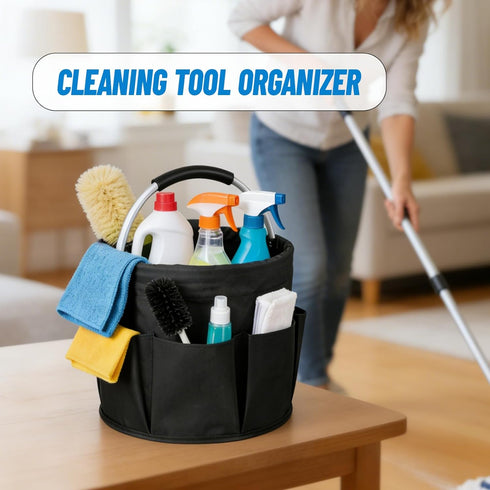 17L 7 11-Inch Portable Cleaning Caddy with Handle, Foldable Storage Basket & Pockets, Large Organizer for Cleaning