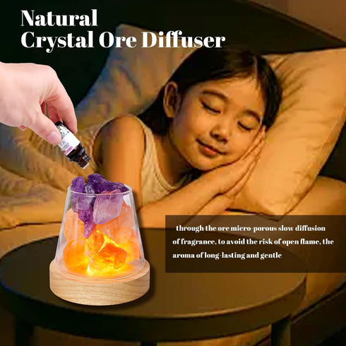 3 Runyangshi Healing Crystal Night Light Natural Himalayan Salt & Amethyst Raw Stones Aroma Diffuser USB Powered Colour