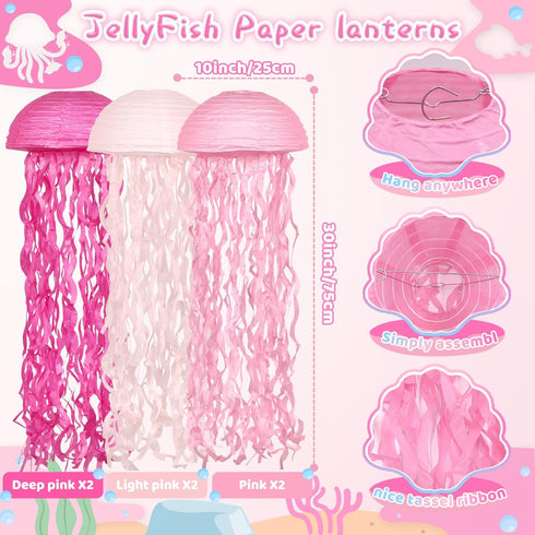 Set, Pink Jelly Fish Paper Lanterns Under The Sea Party Decorations, Jellyfish Hanging Lanterns for Mermaid Ocean