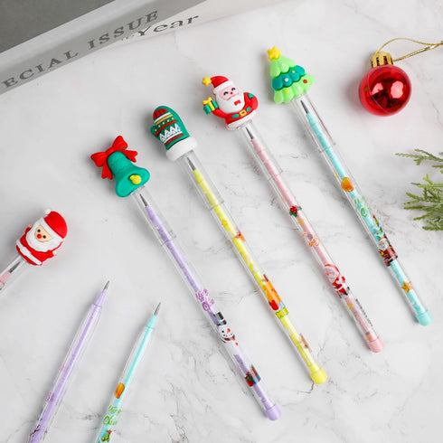 DIYASY 24 Pieces Christmas Stackable Pencils, Holiday Mechanical Pencil Bulk for Kids Party Supplies