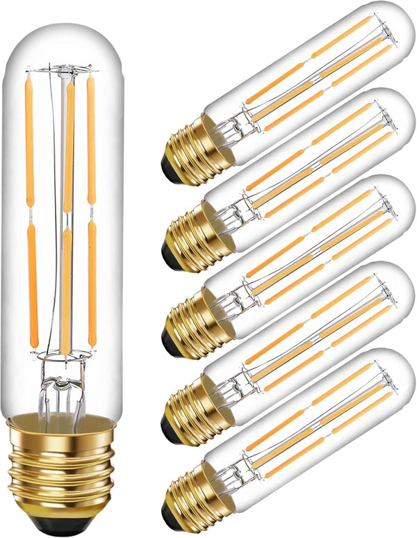 6 Pcs E26 T10 LED Tubular Light Bulbs, 6W Dimmable, Daylight White 4000K, for Pendant Lights, Outdoor Long Light Bulbs