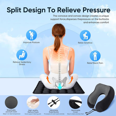 bhgwqci 3D Travel mat - inflatable bubble design, used for car/office/airplane seat cushion, equipped with storage