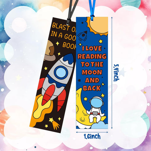 EYxsaxenk 72Pcs Color Your Own Bookmarks - Outer Space DIY Coloring Bookmark Astronaut Rocket Planet Blank Paper Book