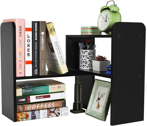 PAG Desk Organizer, Adjustable Desktop Shelf, Small Table Bookshelf, Black