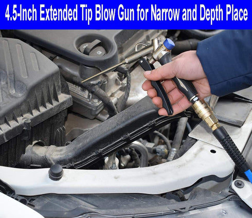 YOTOO 2-Way Air Blow Gun Kit with Adjustable Air Flow, Extended Nozzle, High Flow Nozzle, 1/4" NPT Plug