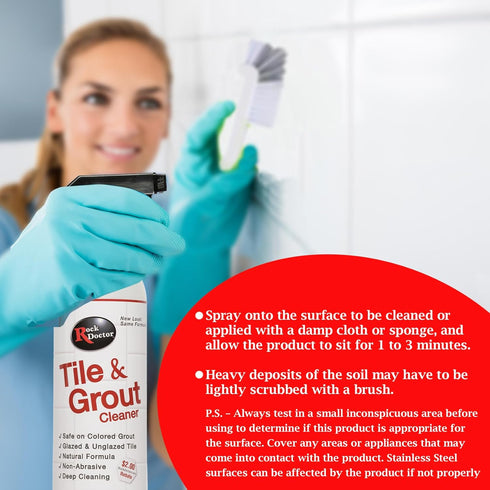 Rock Doctor Natural Tile and Grout Cleaner with brush, Remove Stains Dirt, Oil, and Soap Scum, Heavy Duty Non-Abrasive