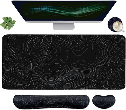 Topographic Mouse Pad Set, Extended Mouse Pad+Keyboard Wrist Rest, Memory Foam Ergonomic