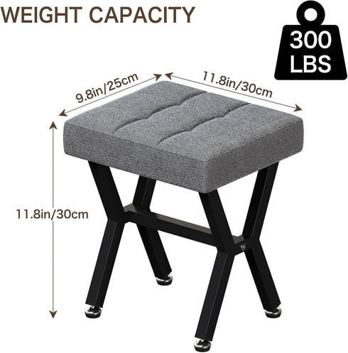 PROXRACER Small Square Foot Stools Ottoman with X-Shaped Metal Legs, Upholstered Tufted Fabric Cushion Footrest