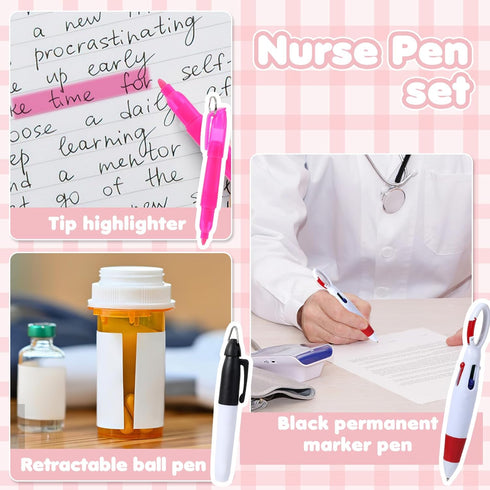 Sibba Nurse Pen Set - Mini Highlighter, Nurse Pen Badge Marker with Nursing Keychain Clip, Pink Correct Supplies
