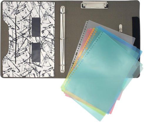Portfolio Organizer File Folder with 3-Ring Binder and Color File Folders, Black and White