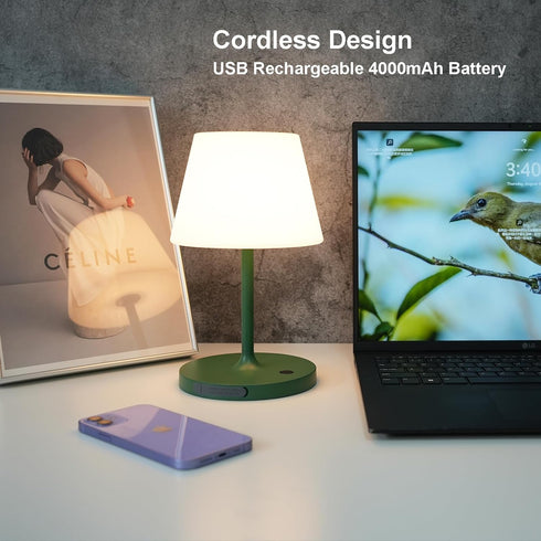 LOTITOL 4000mAh 2700K Dimmable/Portable IP44 (9.6in, Outdoor Table Lamp/Cordless USB Rechargeable / LED/Touch Battery