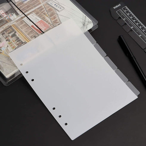 Multibey A5 Dividers - 6-Tabs with Tab Sticker Labels, 6-Ring A5 Plastic Binder Index Dividers, Translucent Set of 6