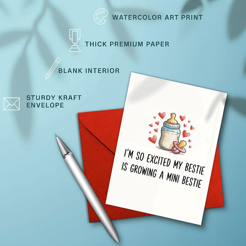 5.3''x8'' Excited My Bestie is Growing a Mini Bestie Funny Pregnancy Announcement Greeting for Best Friend, BFF, Soul