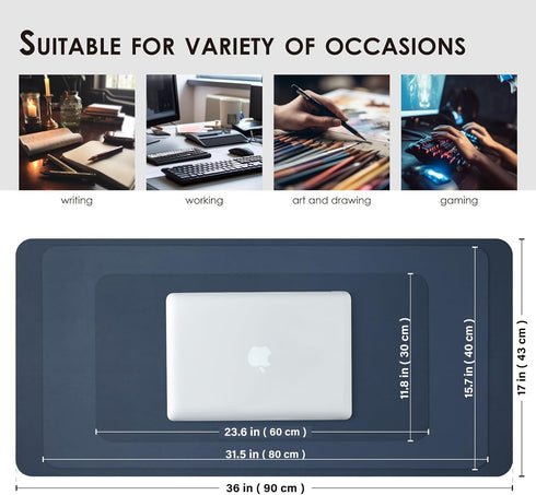 Leather Desk Mat, Non-Slip PU Desk Pad for Office and Home, Large Mouse Pad and Desk Organization (Dark Blue, 31.5"x