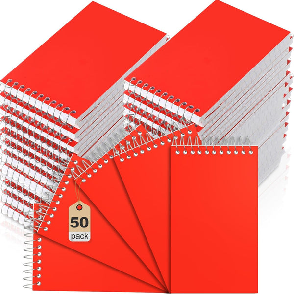 Cholemy 50 Pack Small Notepad, 3 x 5 Inch Mini Spiral Notebook, Lined Memo Pads, 75 Sheets, Red for Office School