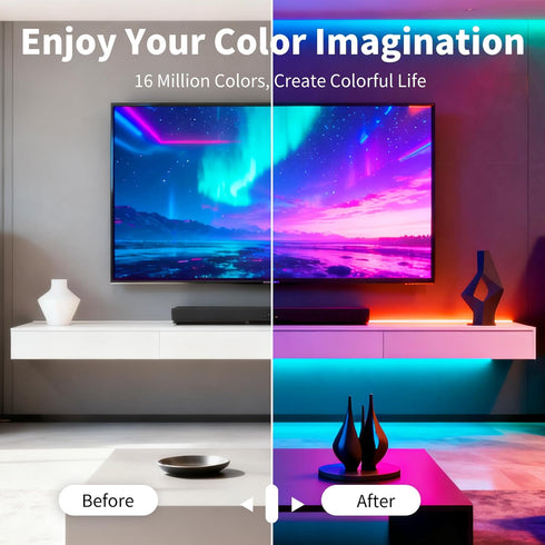 LCTKJTP Decorations(65FT-1Roll) LED Strip Lights,RGB Music Sync Color Changing Led Lights with Smart App Control Remote