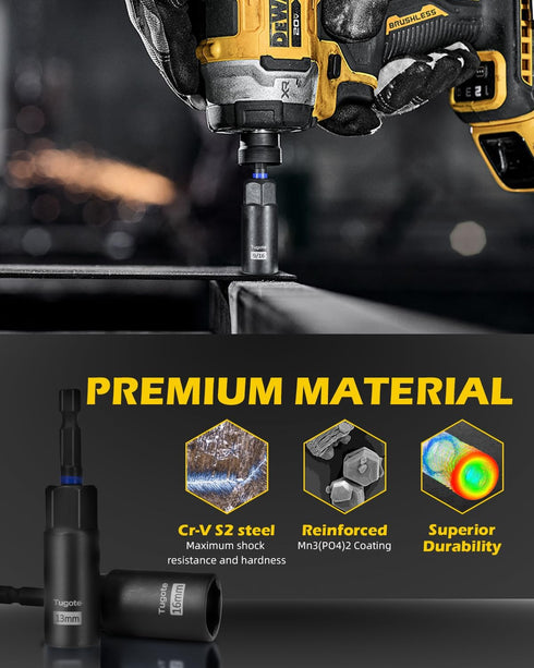 Tugote 61PCS Set 1/4'' Nutsetter, S2 Impact Nut Driver - Magnetic Deep Nut Drivers for Drills Metric & SAE, Socket