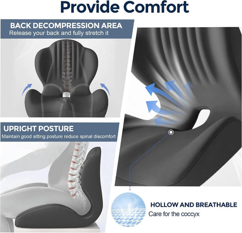 BANKQF Tailbone Seat Cushion for Office Chair and Car, L-Shaped Ergonomic Seat Cushions,Memory Foam Orthopedic Cushion