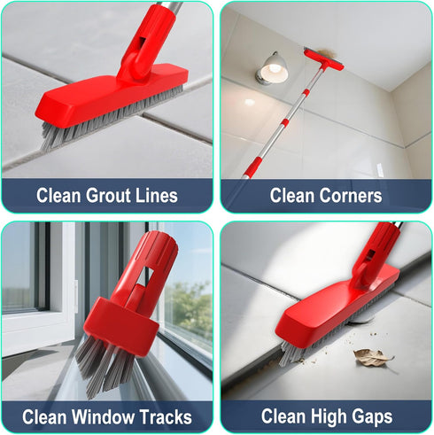 2 Pack ITTAHO Grout Brush with Long Handle, Swivel Cleaning Grout Line Scrubber - Extendable Durable Handle Grout