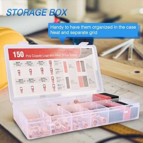 Nilight 150PCS Copper Wire Lugs and Heat Shrink Tubing - 2 4 6 8 10 AWG Heavy Duty Battery Terminal Crimp Connectors