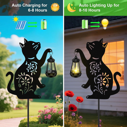 Solar Cat Hanging Lantern Outdoor, Black Cat Solar Lights, Cat Lover Gifts for Women Mom Grandma Birthday,Mother's