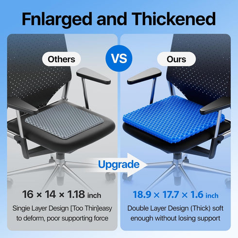 OMCOZY Gel Seat Cushion, Cooling seat Cushion (Super Large & Thick), Breathable Honeycomb Design Absorbs Pressure