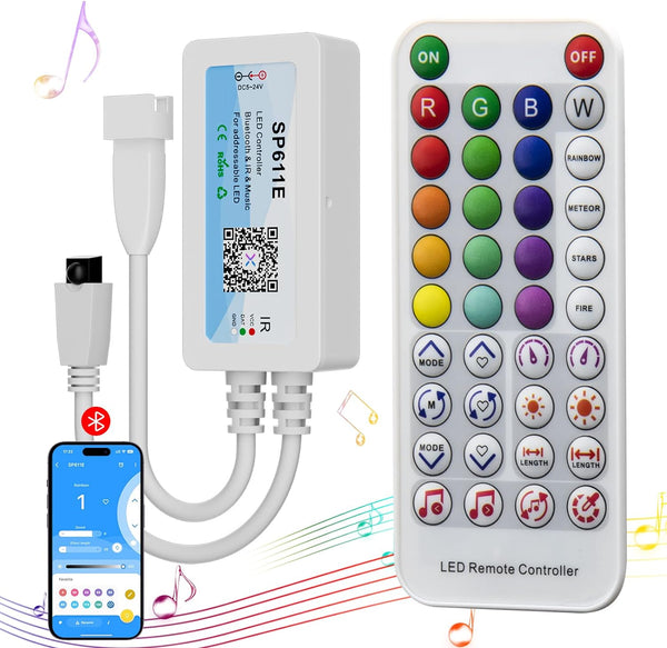 PAUTIX Bluetooth Music Pixel LED Smart Controller SP611E,for WS2811 WS2812 SM16703 Addressable