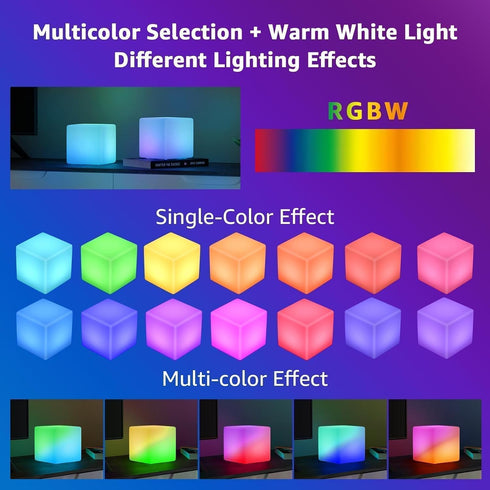 FUYO 8 inch 16 (White-8 inch) LED Light Cube with Remote Waterproof Light Up Cube Chair, RGB Colors LED Table for Kids