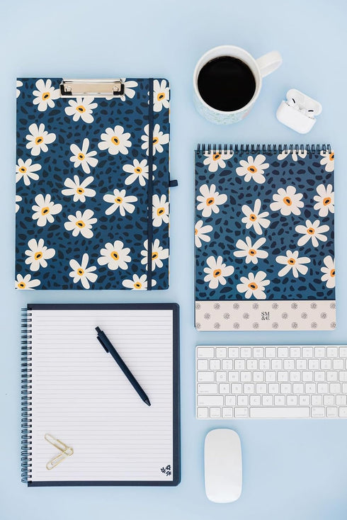 Steel Mill & Co Large Top Spiral Notebook, College Ruled, 11" x 8.5", Durable Hardcover, 160 Lined Pages, Leopard Daisy