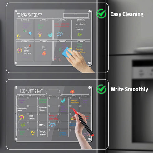 Hivillexun 16.5"x12" Clear Acrylic Magnetic Dry Erase Calendar Board, Monthly & Weekly Planner, 6 Markers & Large Eraser