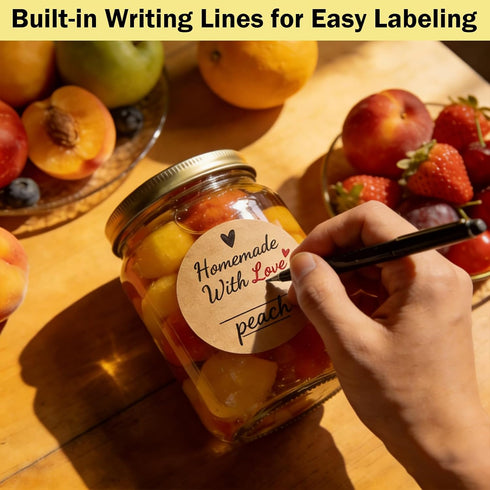 Volokitx 600 2" Pcs Homemade with Love Stickers, Round Canning Labels for Mason Jars, Jam, Jelly, Pickles with Lines