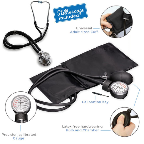 NOVAMEDIC NM-9170-BK Set, Professional Aneroid Sphygmomanometer Blood Pressure Machine and Stethoscope Universal Adult