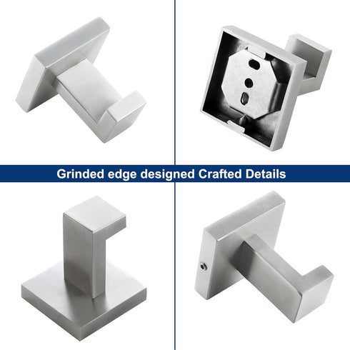 SUS304 4 Pack Towel Hooks for Bathrooms, Brushed Nickel Towel Hook for Kitchen Bathroom, Stainless Steel Coat Hook
