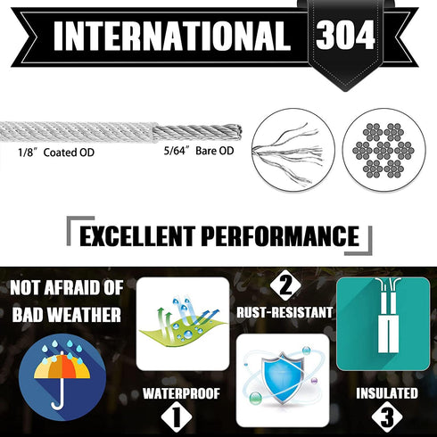 1/8" 304 Cable,M5 Wire Rope,Turnbuckles for Cables Wire, Stainless Steel Turnbuckle Kit,Wire Cable Turnbuckle Tensioner