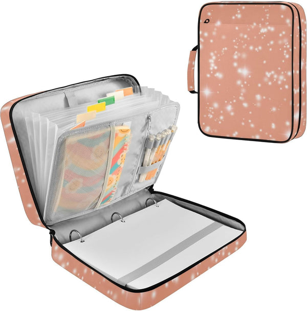 Wfrish Dark Salmon Glitter Sparkling Zipper Binder Bag with Handle,1.25 Inch 3 Ring