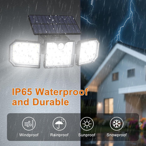 IP65 Aolyty Solar Motion Sensor Lights - Waterproof Solar Strobe Wall Lights - Bright White/Red & Blue Flashing