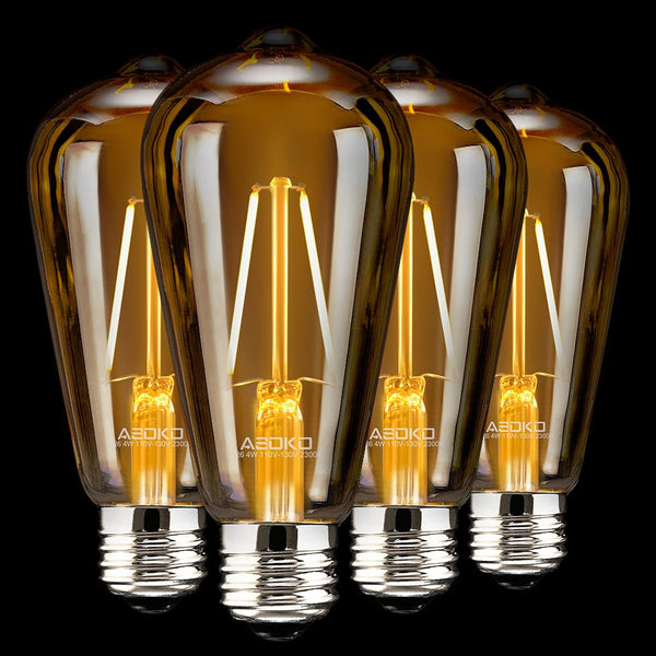 ASOKO 4-Pack LED Dimmable Edison Light Bulbs, 40W Equivalent Vintage Light Bulb, 2200K-2400K Warm White, ST64, E26 Base