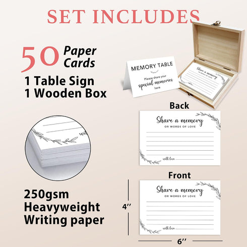 50 -A02 Share A Memory Card for Celebration Of Life - Pcs Memorial Cards, Memory Box for Graduation Wedding, Funeral